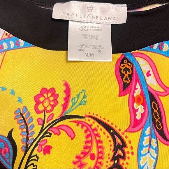 Papillon Blanc Mod Geo Design Black Trim Pink 3/4 Sleeve Sheath Dress Women's M - Picture 2 of 10